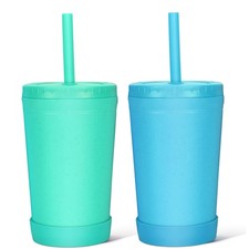 10 Oz Wheat Straw Reusable Cups with Lids  Silicone Straws  Anti-slip Kids ...