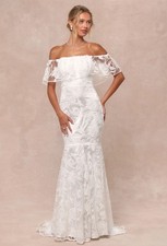 Lulus Womens Medium White Floral Lace Strapless Mermaid Long Dress Lined Zip