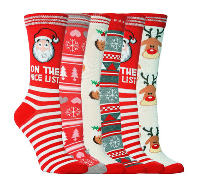 1 Paar festliche Damen-Baumwollsocken Weihnachten Neuheit Größe 4-8 UK - 5 Designs