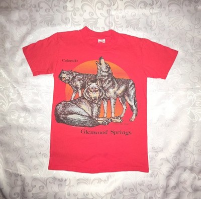 Vintage 90s Glenwood Springs Colorado Wolves Tshirt Red Small Stedman Tag Nature