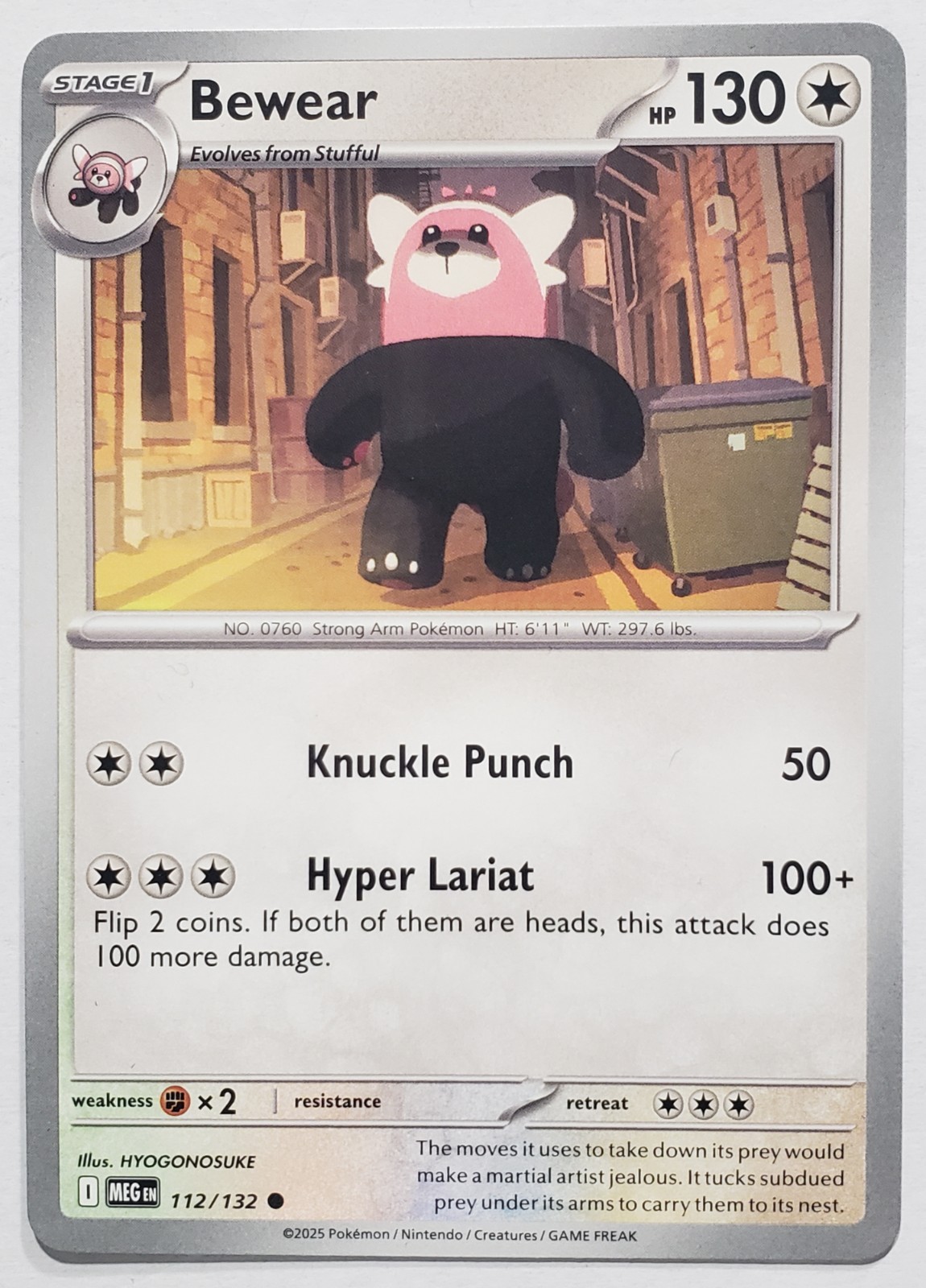 Bewear 112/132 NM / M - Mega Evolution Pokemon Card - HYOGONOSUKE Art