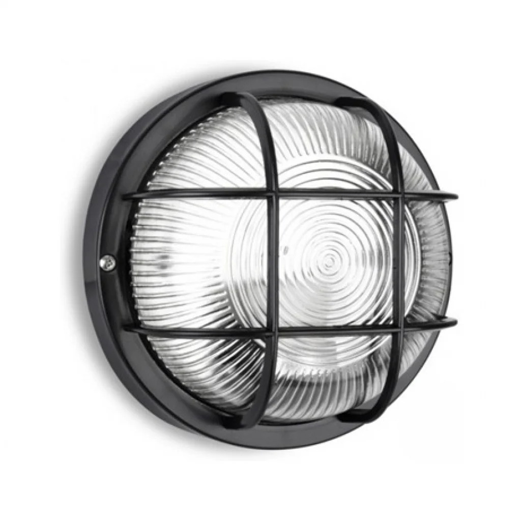 Outdoor Light Black Bulkhead Cage IP44 Bulk Head 60w Screw Bulb Req. LyvEco 965B