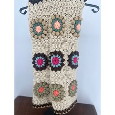 Vintage Crochet Blanket Granny Square Handmade Cream Multi 35" x 28" Boho Throw