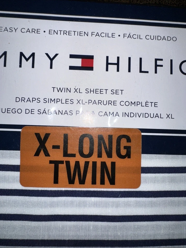 NIP Tommy Hilfiger White Blue Striped Easy Care Twin XL Sheet Set 3pc - Image 2 of 3