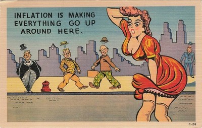 Vintage Linen Postcard INFLATION Making Everything Go Up Funny Comic C-26