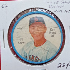 1962 Salada Junket baseball coin #76 KEN HUNT Angels Filler  white shirt button