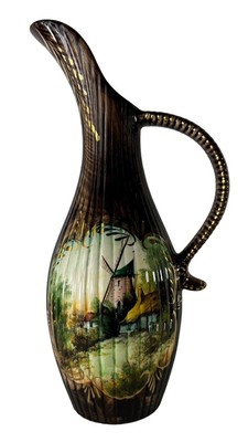 Henri Bequet 1930 s Majolica Quaregnon Pitcher Hand Painted/ 22k Detail MINT