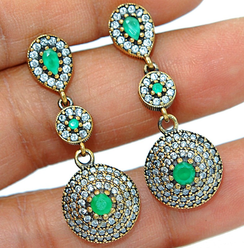 Ottoman 6CT Heat Treated Green Tourmaline 925 Sterling Silver Earrings S3-6