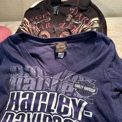 2 Harley-Davidson Womens  T-Shirt Size M Las Vegas short+long sleeves one hooded