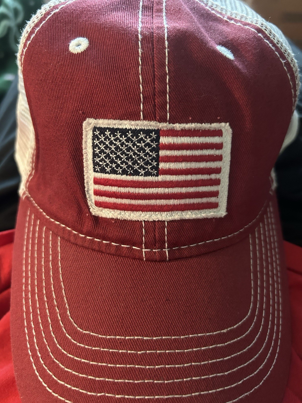 Red Trucker Hat Mesh Back Adjustable American Flag Patch Patriotic USA