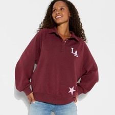 Women's LA Button-Front Graphic Pullover Sweatshirt