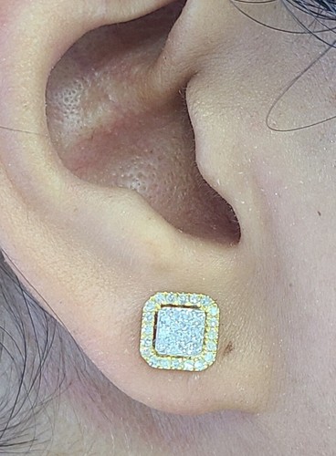 DEAL! 0.33CT NATURAL ROUND DIAMOND CLUSTER HALO STUDS EARRINGS IN 10K GOLD 7.7MM - Picture 4 of 9