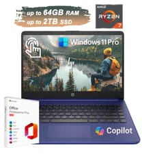 2025 HP Laptop Computer 14" Touch Ryzen 7 Up to 4.3GHz 64GB RAM 2TB SSD Win Pro