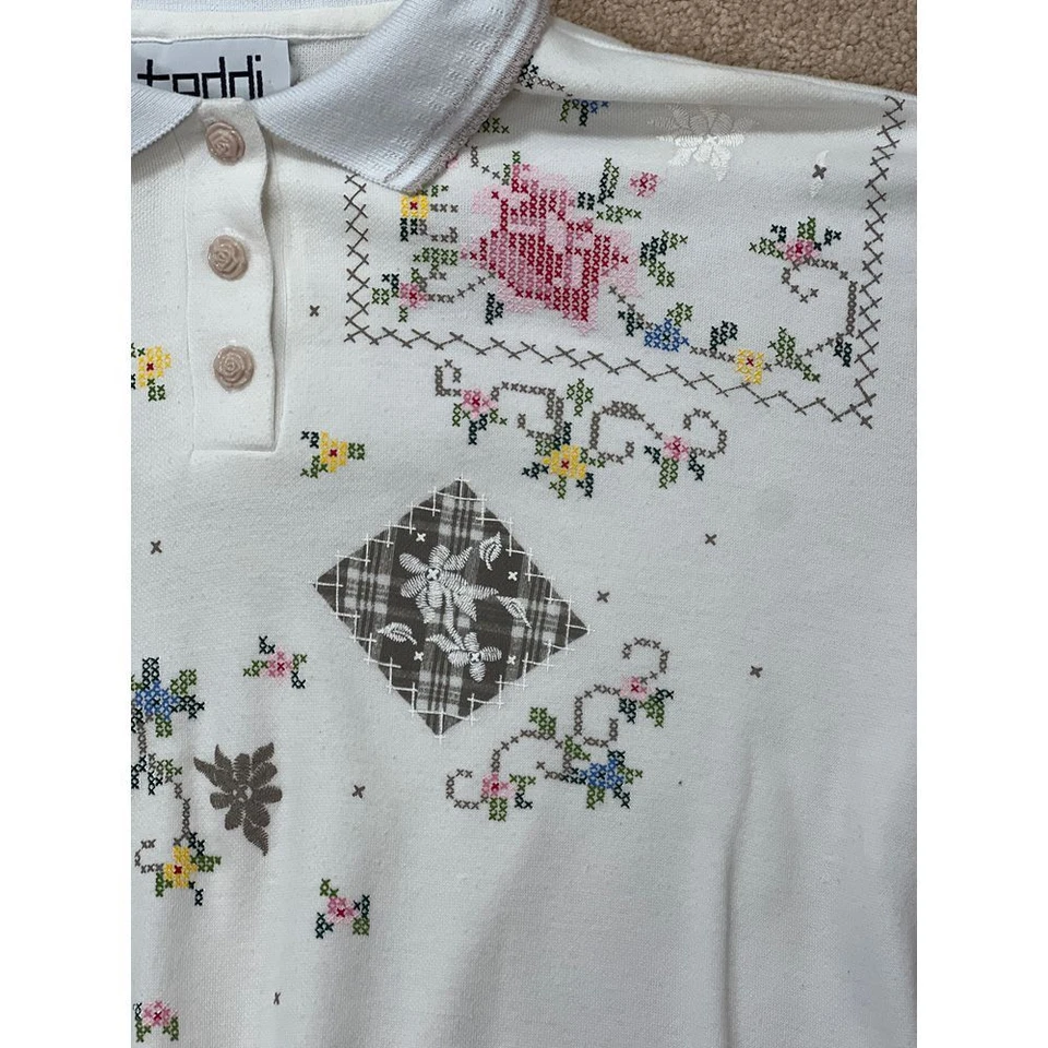 Top mediano vintage para mujer bordado punto de cruz Cottagecore Grannycore Rose Foto 4 de 4