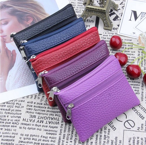 PU Leather Zipper Coin Bags Purse Small Pocket Wallet Keys Holder BLUE Colour - Picture 2 of 3