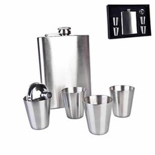 Classic Stainless Steel Hip Flask with four 4 Shot Glasses Cool Gifts Idea