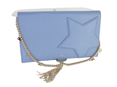 Elisabetta Franchi Clutch Tasche Stern Kette Riemen Quaste Umschlag groß blau formell