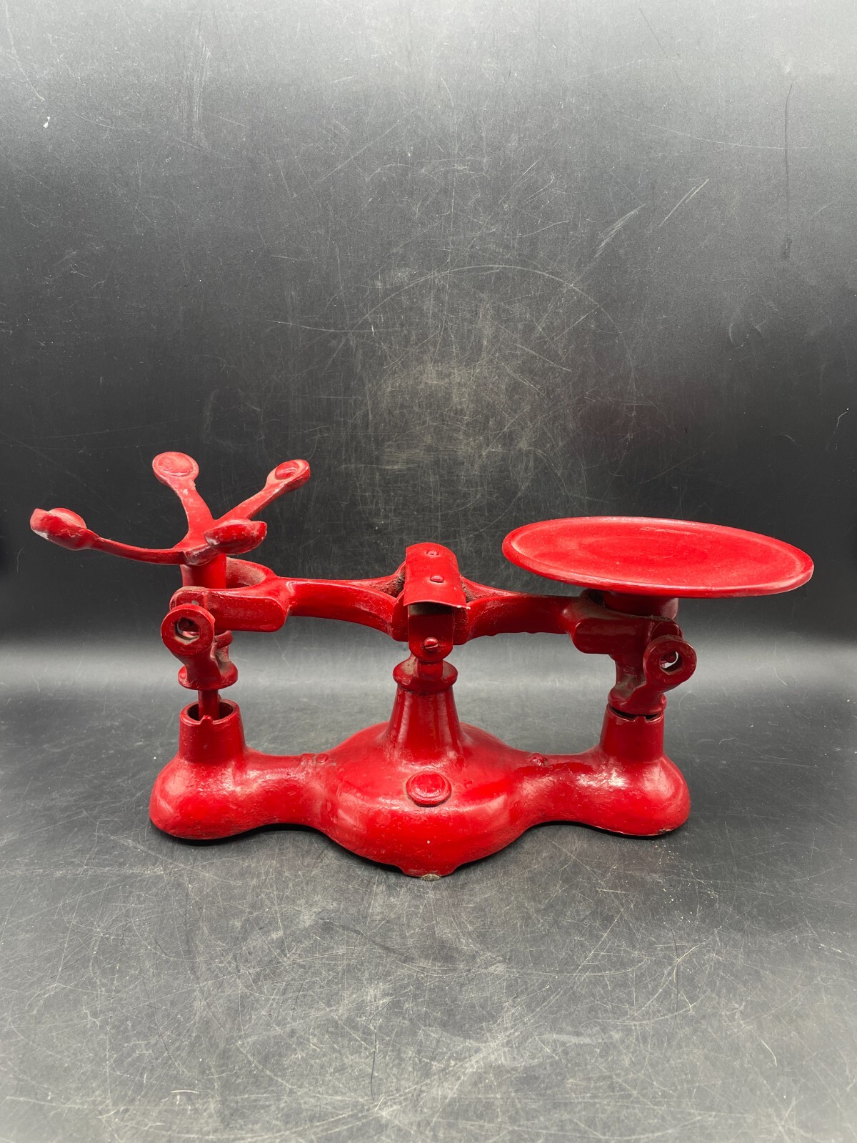 Antique Red Cast Iron General Store Candy Balance Scale with Basket #4