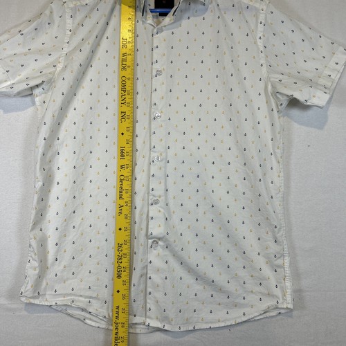 Linea Uomo Men's Shirt Short Sleeve Button Down Size Medium White Boat Anchors - Picture 3 of 7