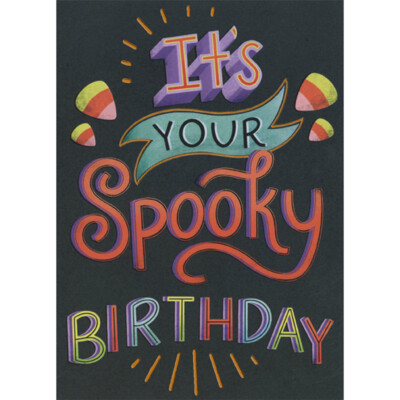 It's Your Spooky Birthday Colorful Candy Corn and Lettering Halloween Card