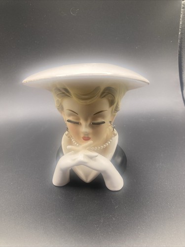 Rubens Lady Head Vase Vintage #494 Pearls Blonde Red Lipstick Rare Original - Imagen 16 de 16