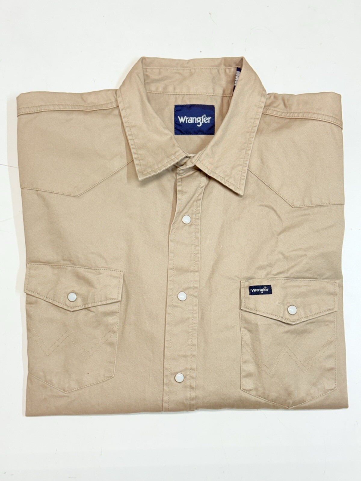 Wrangler Shirt Men’s XXL Beige Long Sleeve Twill Button Up Pearl Snap Vtg Heavy thumbnail 6