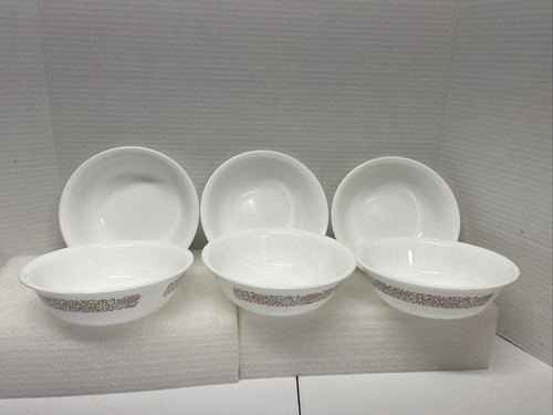 Lote De 6 Cuencos Correlle Diseño Bosque-Marrón Con Fondo Blanco 6" De Colección - Imagen 2 de 6