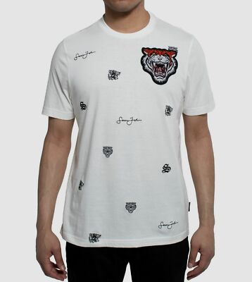$95 Sean John Men White Tiger Graphic Tee Crew-Neck T-Shirt Size