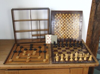 Antique Wooden Game Compendium - Chess, Checkers & More Vintage Board Game Set