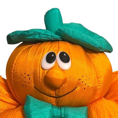 Vintage Halloween Pumpkinhead Nylon Plush 90s Weighted Pumpkin Fall Decor 15" - Picture 2 of 10