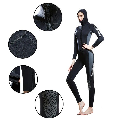 5mm Neopren Tauchanzug Einteiler Kapuze Neoprenanzug Frontreißverschluss Damen Surfanzug - Bild 9 von 13