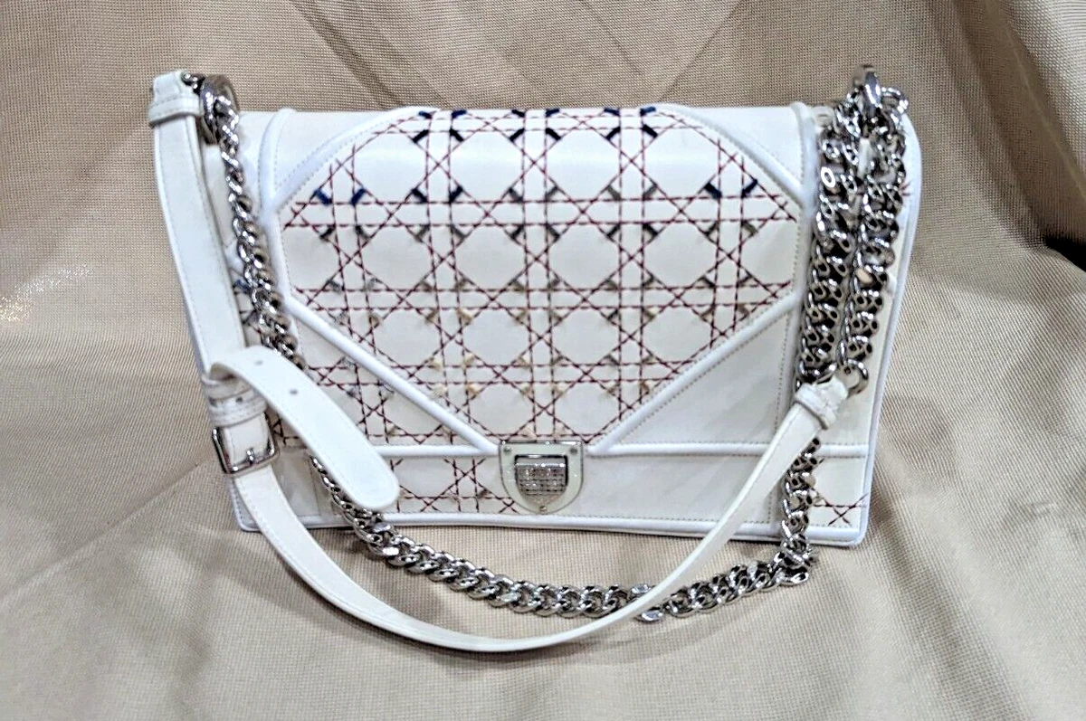 AUTH Christian Dior Diorama Flap Bag Ivory Grained Calfskin Large RARE Rt  $6000