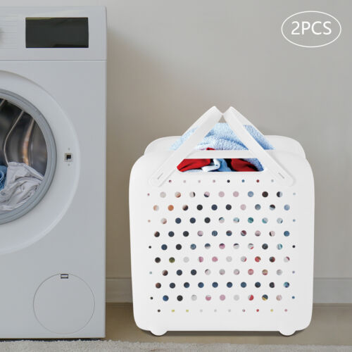 2PCS Foldable Laundry Baskets Laundry Basket With Two Types Of Handle White