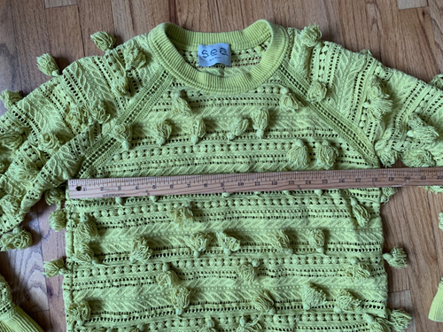 SEA NY yellow cotton knit crew neck tassel sweater Small - Picture 4 of 6