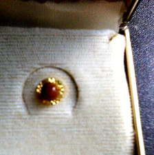 vintage tie tack pin gold colored w/ dark orange stone