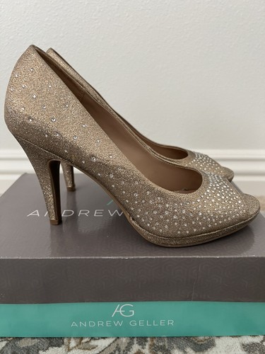 Andrew Geller Shoes Beige Golden Sparkly Heels 9M - Picture 3 of 8