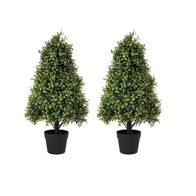 2.5ft Artificial Plants Outdoor 30 inch, Faux Boxwood Topiary Tree, Fake Ever...