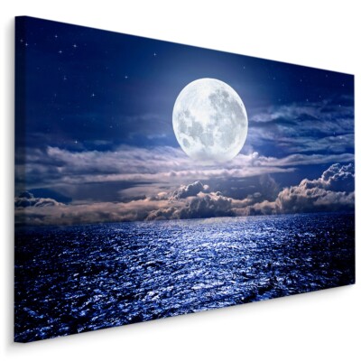 Leinwand Bild CANVAS WANDBILD Kunstdruck XXL Meer Nacht Mond Sterne Himmel 680