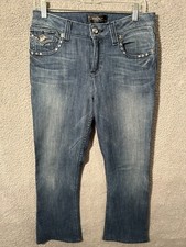 Cache Contour Collection Sequin Boot Cut Dark Wash Blue Jeans Women's 8 USA