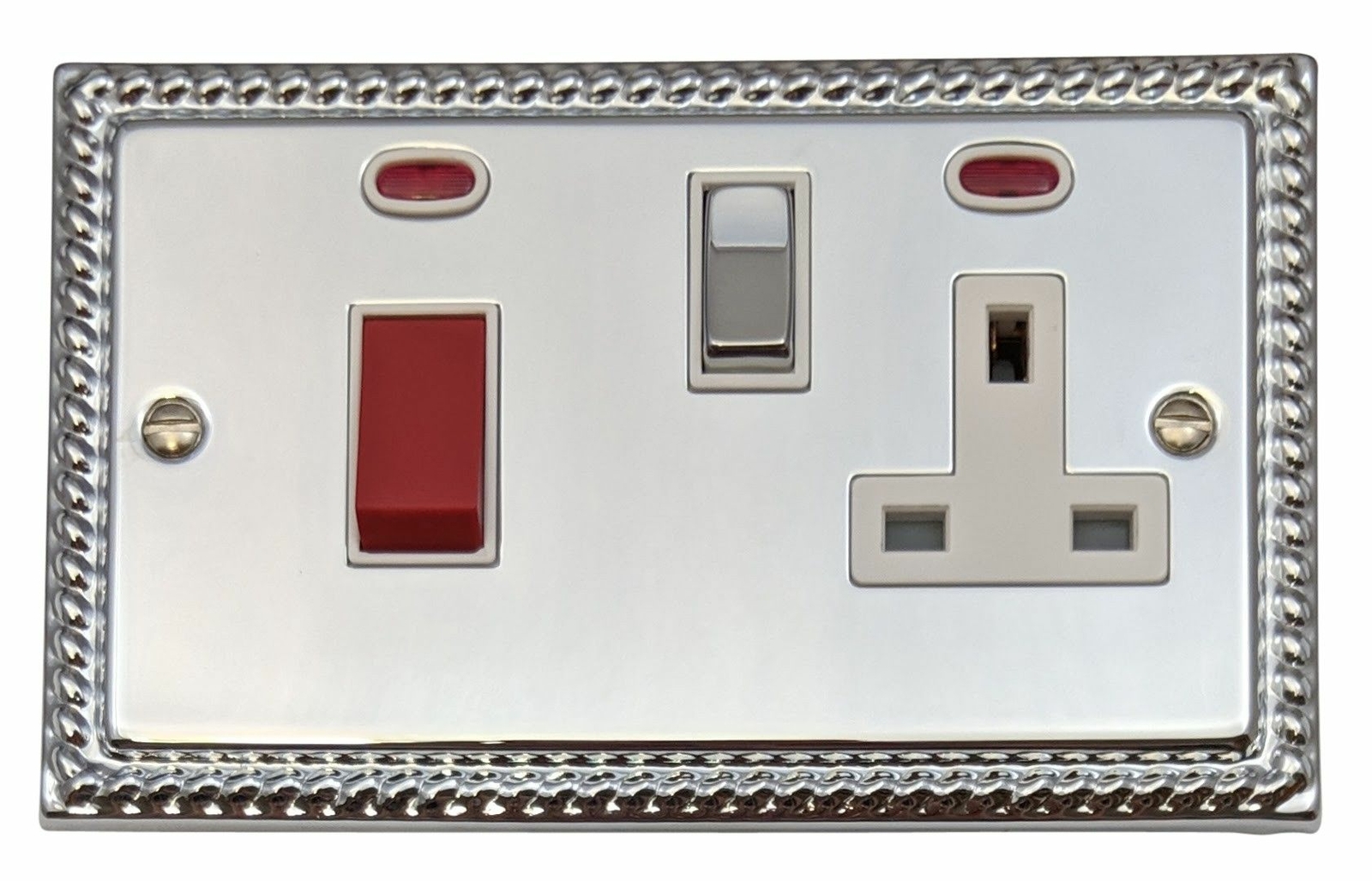 G&H MC229 Monarch Roped Polished Chrome 45 Amp DP Cooker Switch & 13A Socket