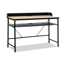 Hariyang - Scrivania metallo ripiano legno 120x50cm 2 prese shuko 2 porte USB