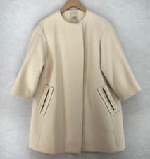 Julie Joseph Coat Womens S Boiled Wool Cashmere Open Front 3/4 Sleeve Off White