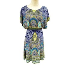 Calessa Smocked Waist Dress Size S Colorful Knee Length BOHO Indie Whimsical