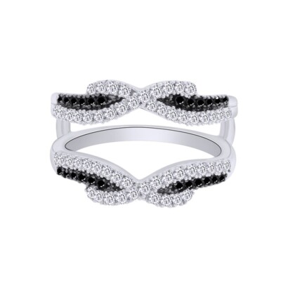 1/2ct White & Black Real Diamond Solitaire Enhancer Guard Ring 10K Gold