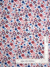 Patriotic Red White Blue Stars in Star White Cotton Fabric Santee By The Yard