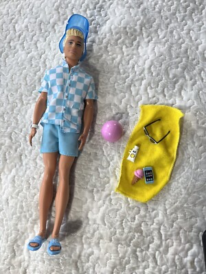 Barbie Ken Fashion Day on the Beach Theme Doll w/Clothing Accessories Lot 13 Pcs