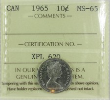 1965 Canada Ten Cent - ICCS MS-65