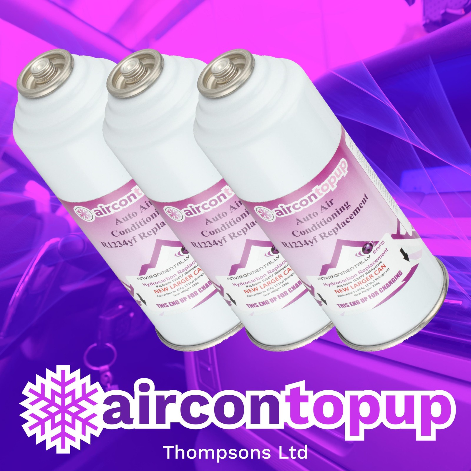 Car Aircon Regas Recharge Refill R1234 Compatible Refrigerant x3 Pack