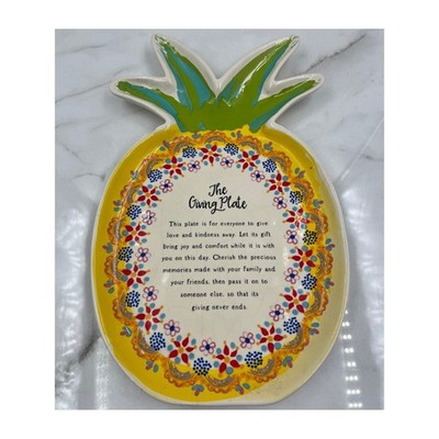 Natural Life Pineapple The Giving Plate Ceramic Serving Platter Yellow Floral