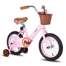 12 Inch Kids Bikes with Training Wheels & Basket, Vintage Girls Bike for Todd...